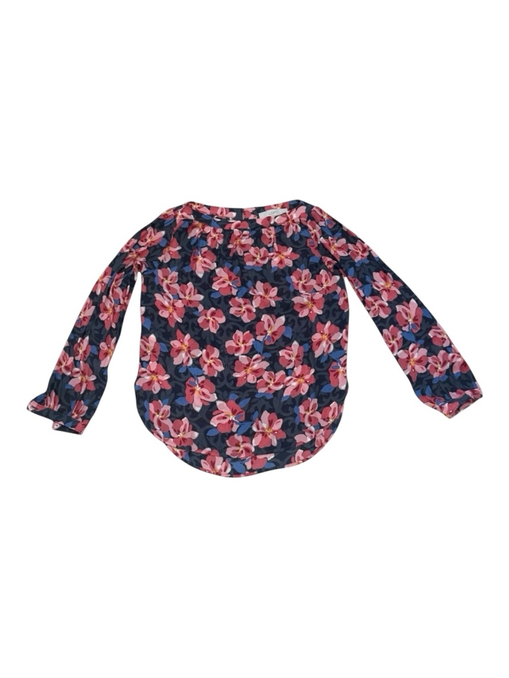 Ann Taylor Loft Petite Size XXSP Floral Pink Blue Gray Top Blouse Women Stylish